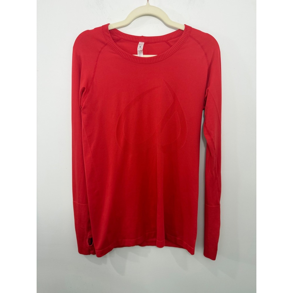 CRZ YOGA Womens Seamless Long Sleeve Workout Top Red Thumbholes Size L 12